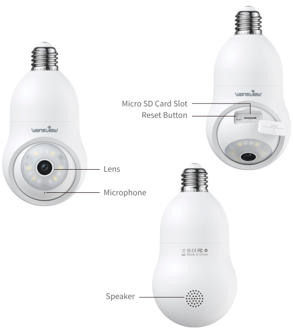 Wansview G6 2K Light Bulb Camera Wireless Outdoor Indoor for Home