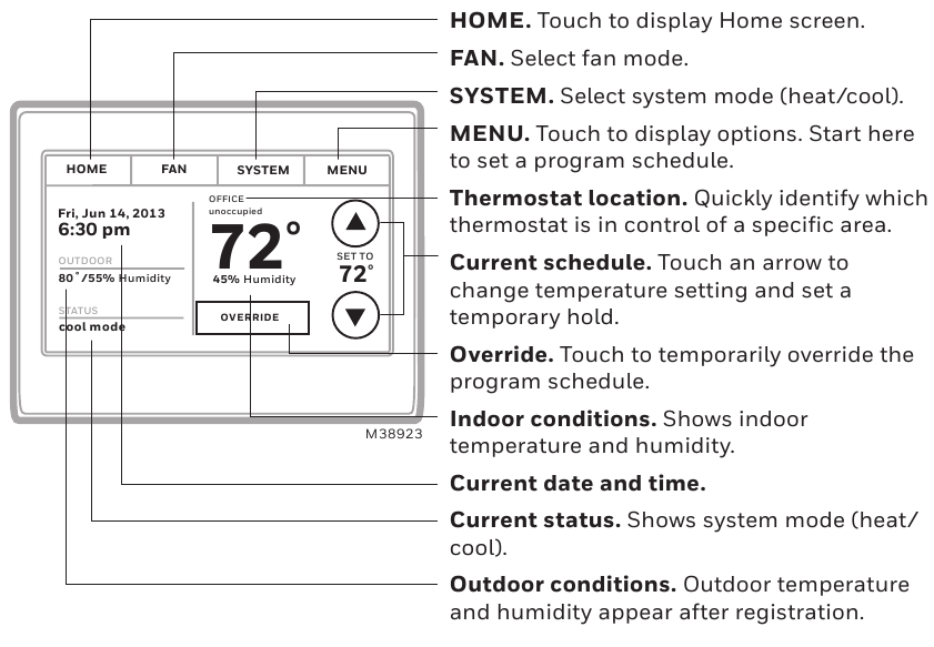 Honeywell WIFI 9000 COLOR TOUCHSCREEN, TH9320WF5003 Smart Thermostat
