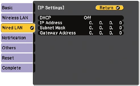 Wired network configuration - Step 2