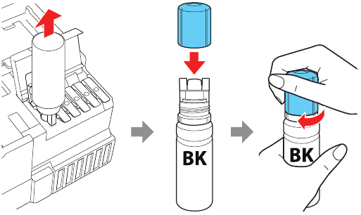 Filling the ink tanks - Step 4 - Remove ink bottle