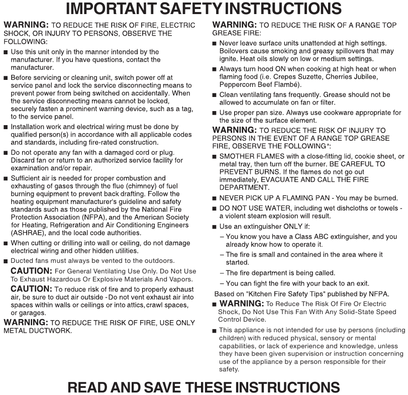 IMPORTANT SAFETY INSTRUCTIONS