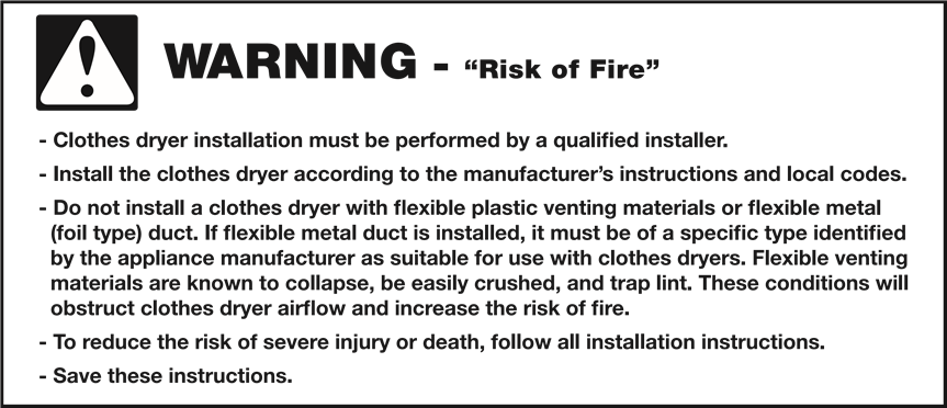 Warning - Risk of Fire