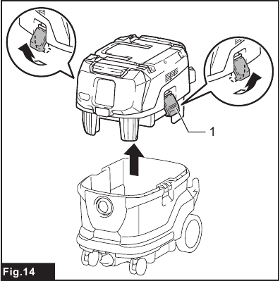 Installing and disposing filter bag - Step 1