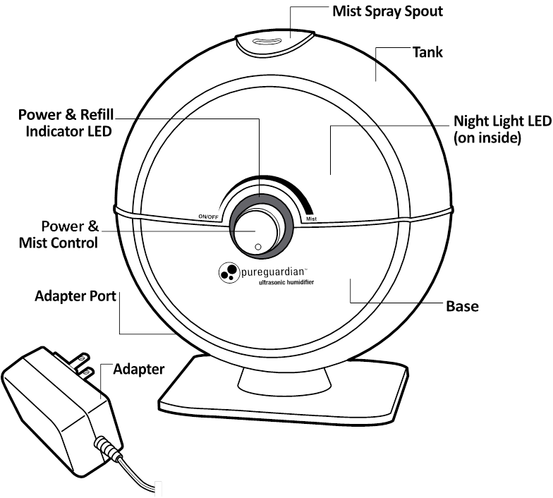 Guardian H1010 PureGuardian Ultrasonic Cool Mist Humidifier Manual