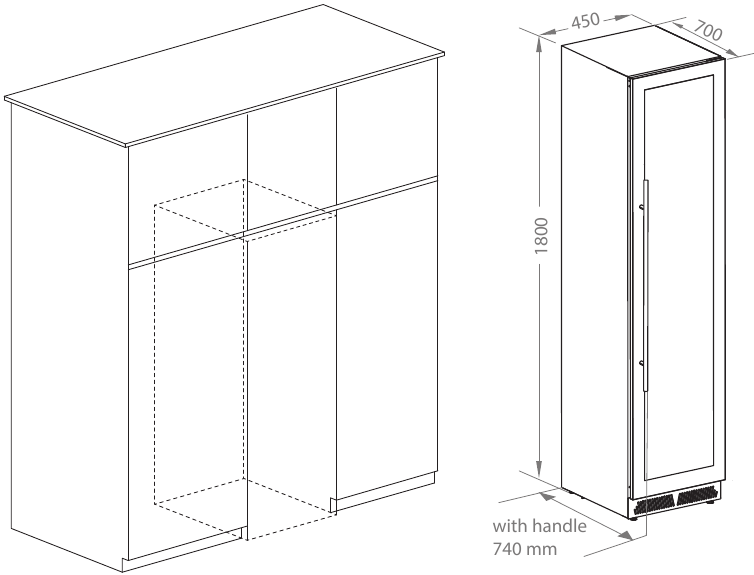 Dimensions for built-in installation