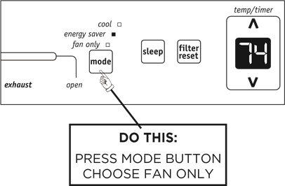 TO OPERATE ON FAN ONLY - Step 1