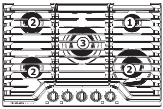 Locations of Gas Surface Burners - 30 inch Cooktop