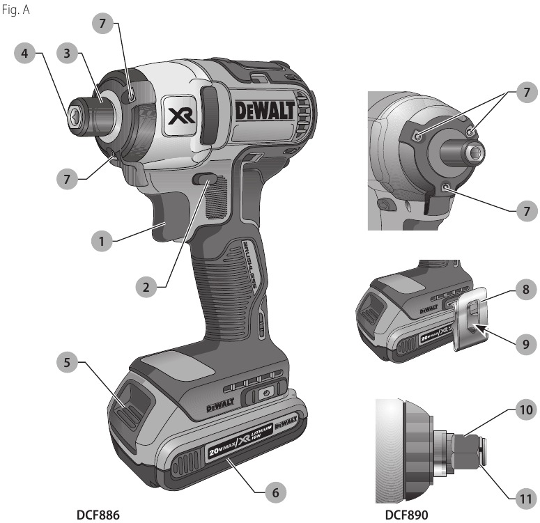 DEWALT DCF890, DCF886 - Brushless Cordless Impact Wrench / Driver ...