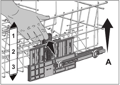 Adjusting height of the upper basket - Lowering