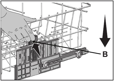 Adjusting height of the upper basket - Raising