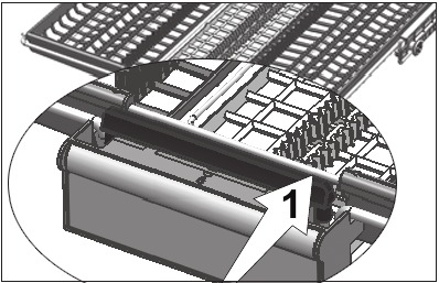Ceiling cutlery basket partial movement feature