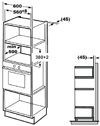 Furniture dimensions for built-in installation