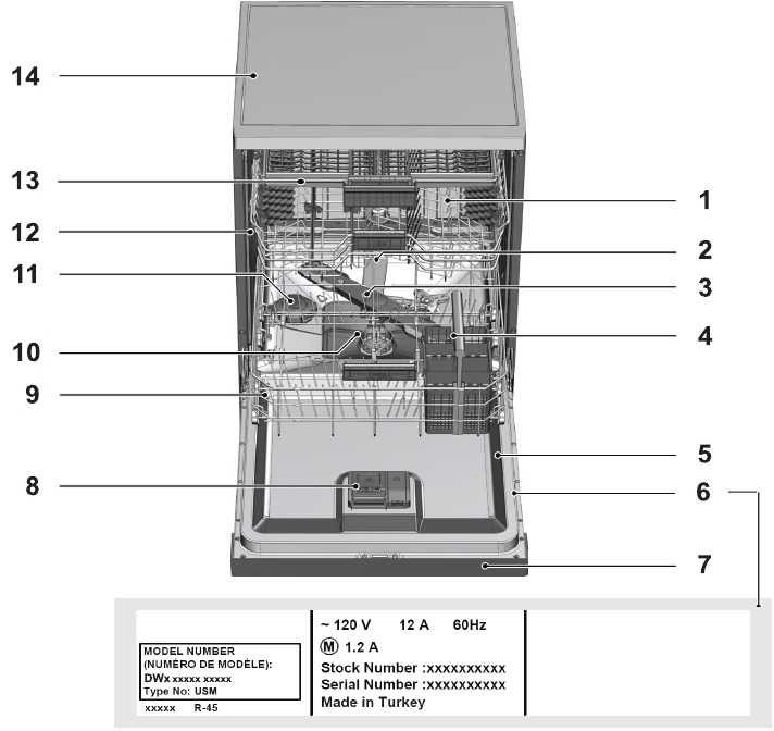 Beko DUT25401W, DUT25401X, DUT25401B Front Control, Pocket Handle
