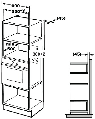 Furniture dimensions for built-in installation