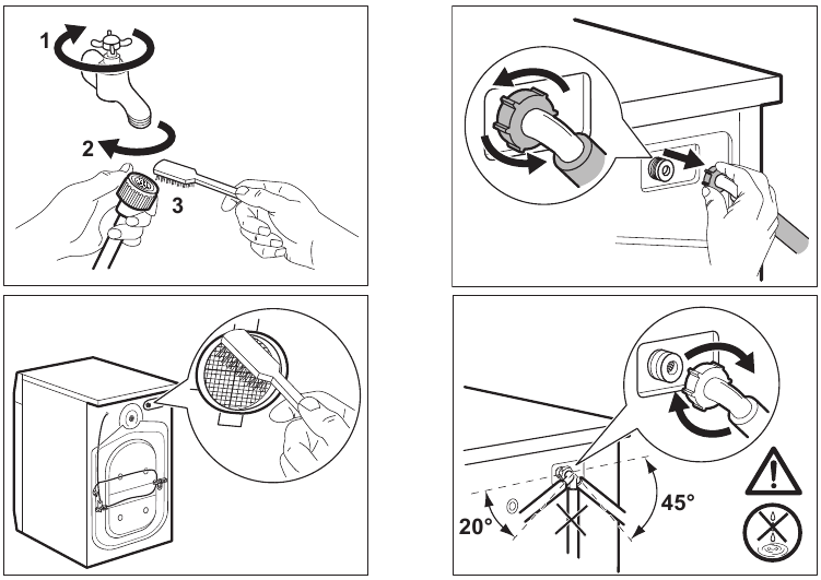 CLEANING THE INLET HOSE AND THE VALVE FILTER