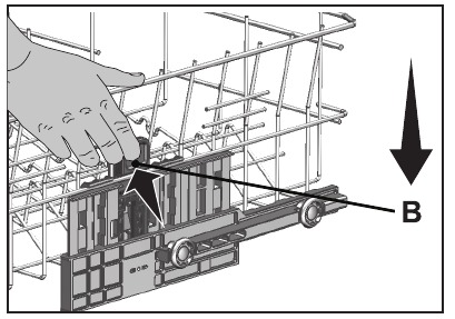 Adjusting the height of the upper basket - Example 1 - Step 2
