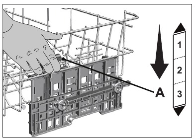 Adjusting the height of the upper basket - Example 2 - Step 1