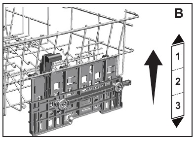 Adjusting the height of the upper basket - Example 2 - Step 2