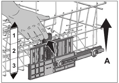 Adjusting the height of the upper basket - Example 1 - Step 1