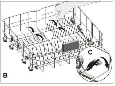 Collapsible lower basket tines - Step 2
