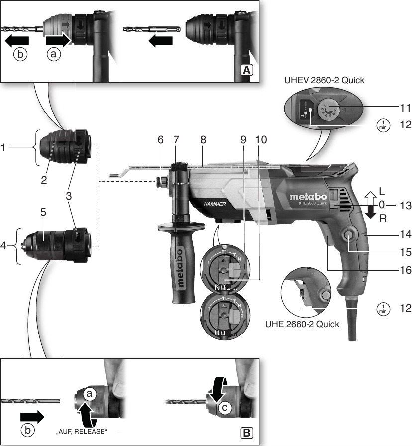 Metabo KHE 2660 Quick, KHE 2860 Quick, UHE 2660-2 Quick, UHEV 2860-2 ...