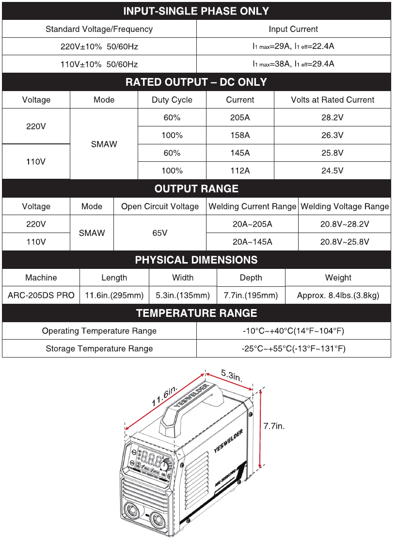 YESWELDER ARC205DS PRO Stick Welder Manual ManualsLib