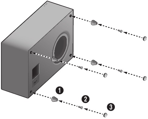 Mounting the cover-feet onto the subwoofer