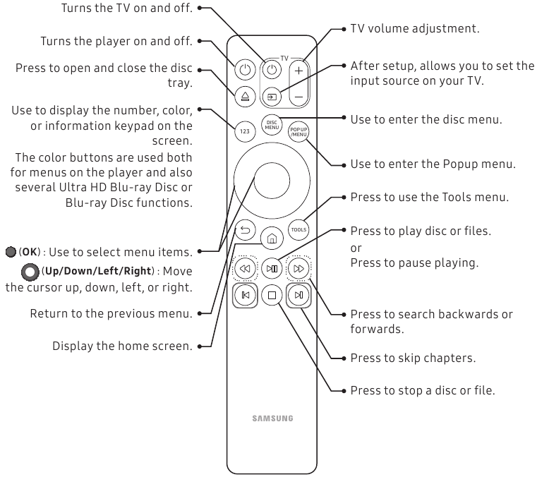 Remote Control - Description of controls