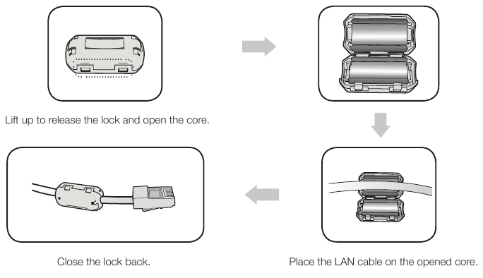 INSTALLING THE FERRITE CORE ON THE LAN CABLE