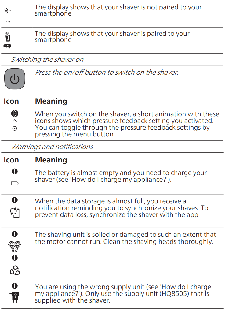 Display icons description - Part 2