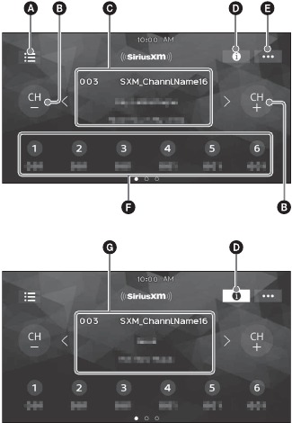 SiriusXM Radio reception controls/indications