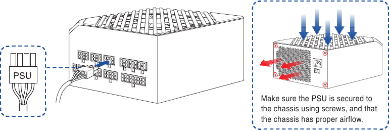 Install and connect the power supply unit (PSU)