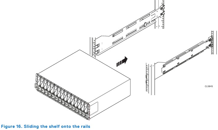 Installing the shelf on the rails - Step 1