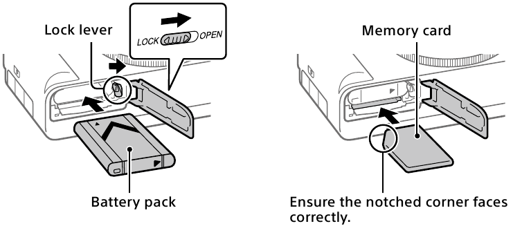 Inserting battery pack/memory card into the unit