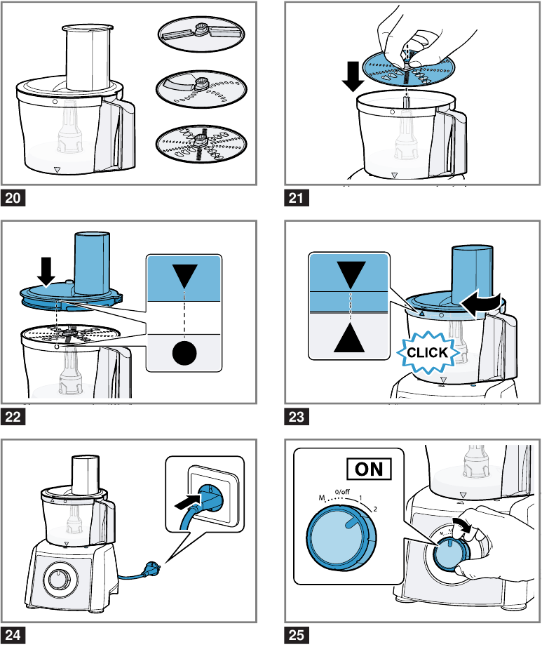 Processing ingredients with cutting discs - Step 1