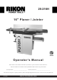 Rikon Power Tools 25-216H Operator's Manual