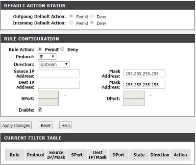 Filtering Options - IP/Port Filtering