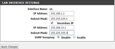 LAN Interface Settings - Step 1
