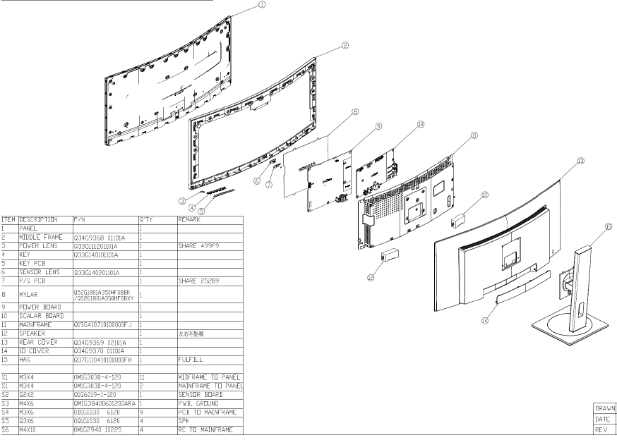 Exploded view diagram with list of items