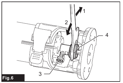 Installing /removing trimmer bit - Method 2 - With 1 wrench