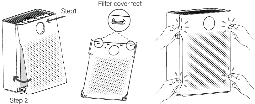 Mooka air purifier filter cleaning steps diagram