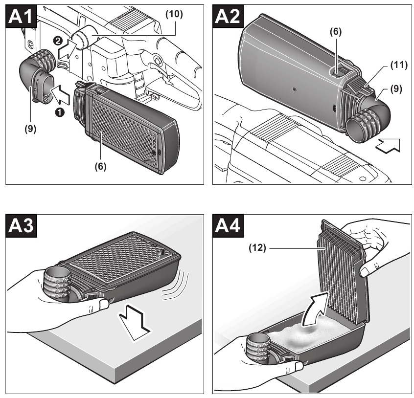 Self-generated dust extraction with dust box 