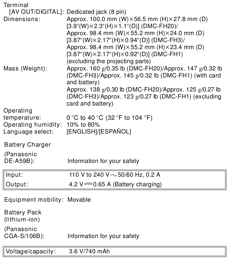 Specifications - Table 3