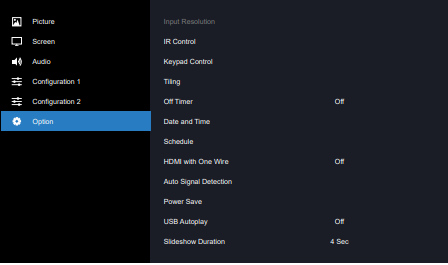 OSD Menu Overview - Option menu