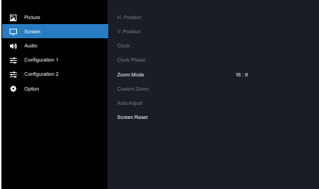 OSD Menu Overview - Screen menu