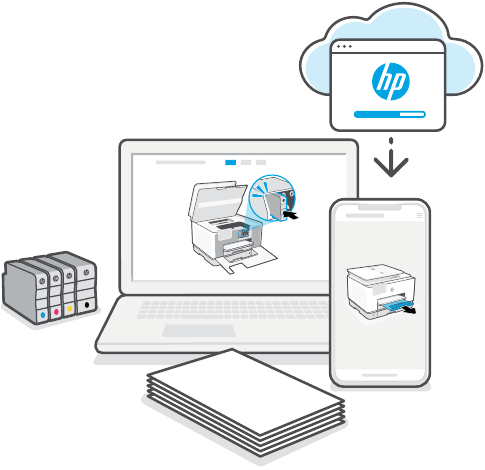 To install ink, paper, and HP software