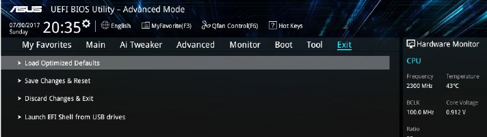 BIOS information - Exit menu