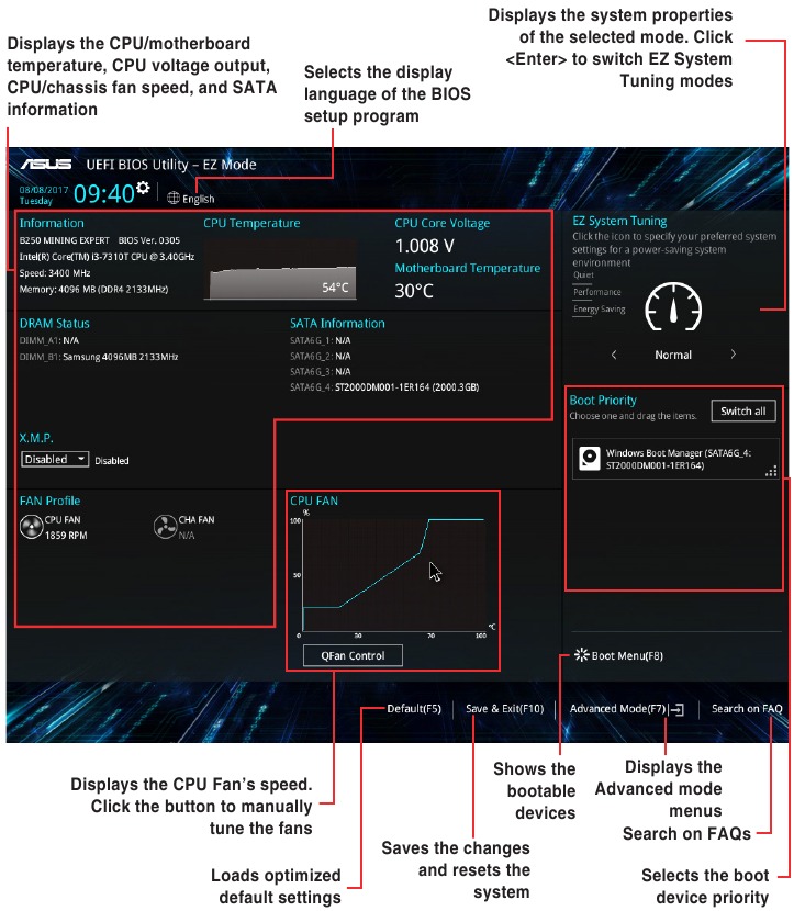 BIOS information - EZ Mode screen
