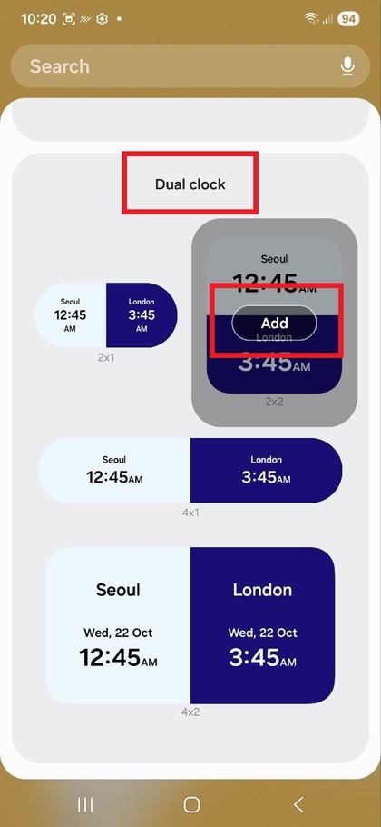 Dual Clock Widget options