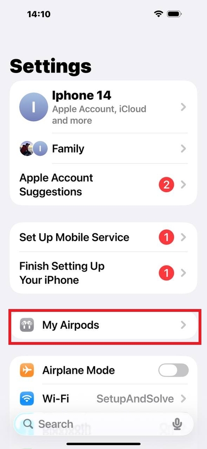 Accessing AirPods settings menu